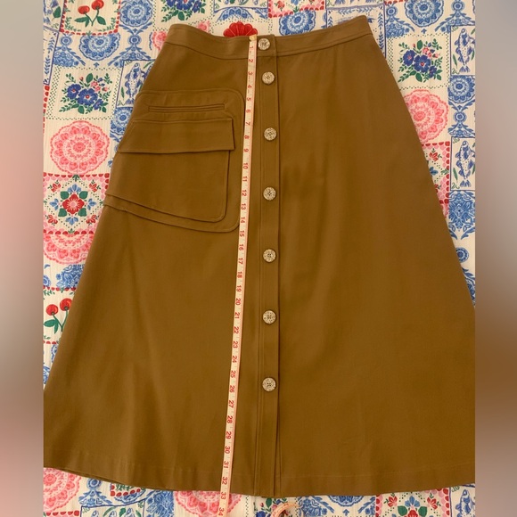 NWT Pearl by Lela Rose Stretch Cotton Button Front Skirt in Camel - Picture 9 of 15